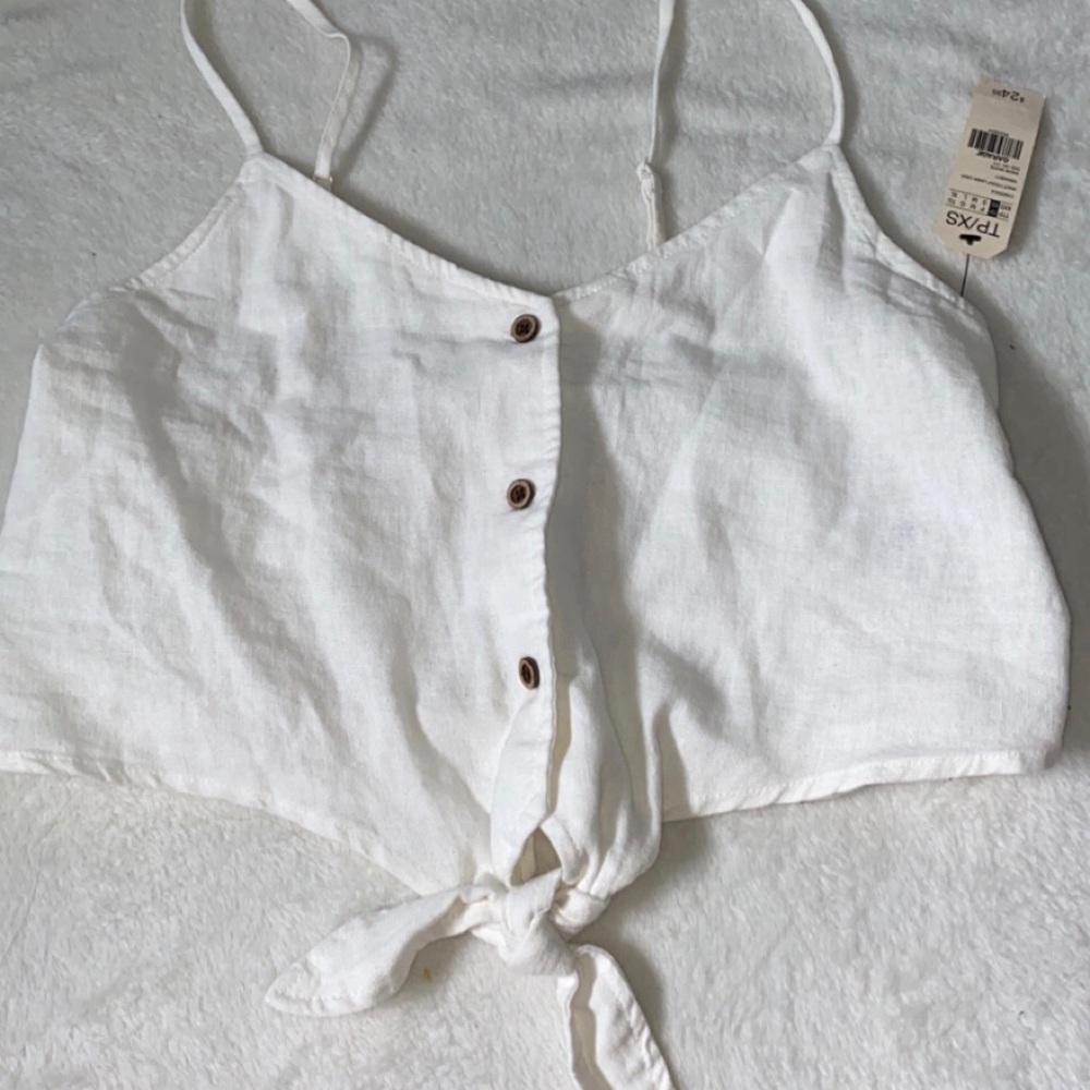 NEW Garage white tie front button up crop top XS